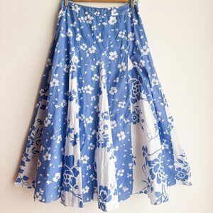 Tabi Petite Blue White Floral Midi Skirt S